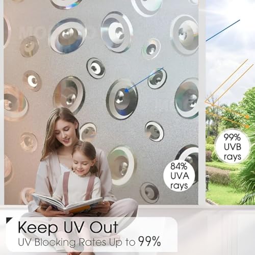 Image of MOCOCO Premium Vinyl Privacy Stained Frosted Window Glass Film (24x36 Inch) - Self-Adhesive Tint Wallpaper Sticker Opaque Sheet for Glass Cover Window, Door, Office, Home.| Anti-UV. 3D Circles