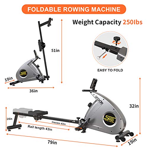 image for SNODE Bluetooth Magnetic Rowing Machine Rower with Bluetooth Heart Rat