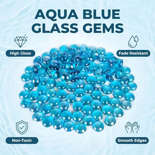Image of Filler Sea Blue Flat Marbles,Glass Gems (1 Pound Approx 100) Table Scatter,Vase, DIY Crafts,1LB