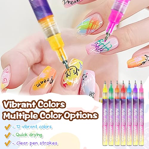 Image of 12 Colors Nail Art Pens Set, Nail Art Markers Polish Pen for 3D Nail Art, Drawing Painting Liner Brush for DIY Nail Art Beauty Adorn Manicure Tool (36 colors)