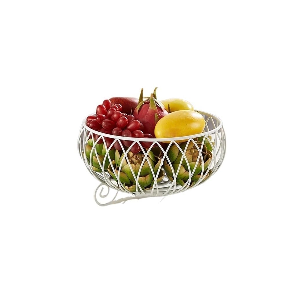Fzl02068lm White Fruit Bowl Metal Fruit Baskets Decorative Display Basket Bowl Desktop Bread Snacks Stand Versatile(White)