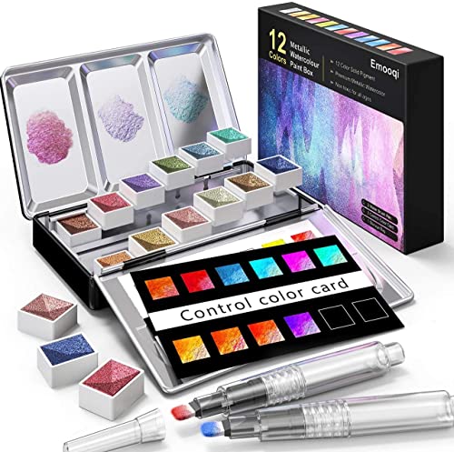 Emooqi Metallic Watercolor Paints Set, Metallic Glitter Watercolour Solid Paint cover