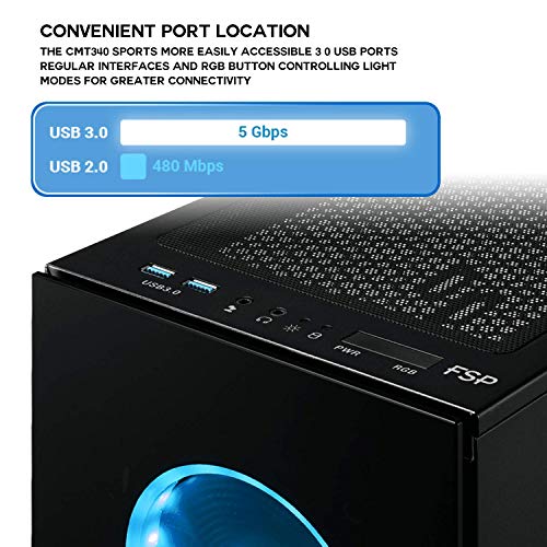 Gabinete para PC FSP ATX Mid Tower para juegos | 2 paneles de vidrio templado, 4 ventiladores RGB direccionables (CMT340) miniatura 6