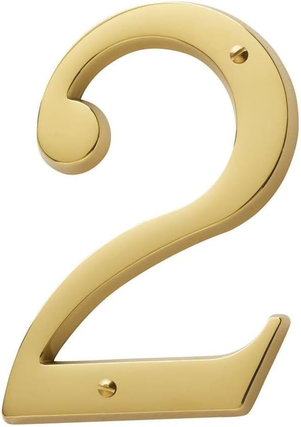 Baldwin Estate 90672.003.CD Solid Brass Traditional House Number Two in Polished Brass, 4.75"