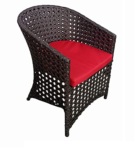 Image of Artic Fashion D-43 Chairs Table Set 4+1 Wicker Patio Furniture Sets 4 Chair and 1 Table for Garden Balcony Bedroom Powder Coated Frame Uv Protected Wicker (Coffee+Red)