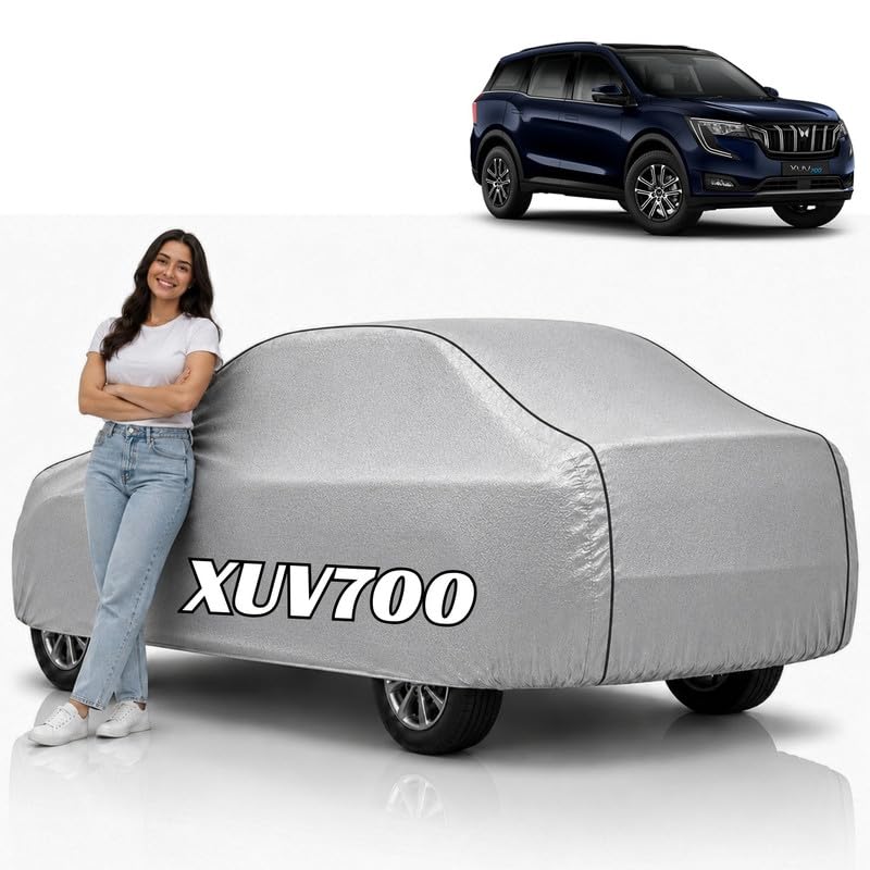 Image of Mind-Blowing 2026 100% Waterproof XUV700 Car Cover | Polyester Car Body Cover for Rain & Sun | UV Protection, Dustproof, Scratch Resistant, Windproof, Heat Resistant, Custom Fit (Silver)