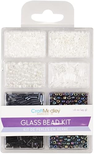 Kit de cuentas de vidrio para hacer joyas 8 colores de cuentas diferentes blanco y negro