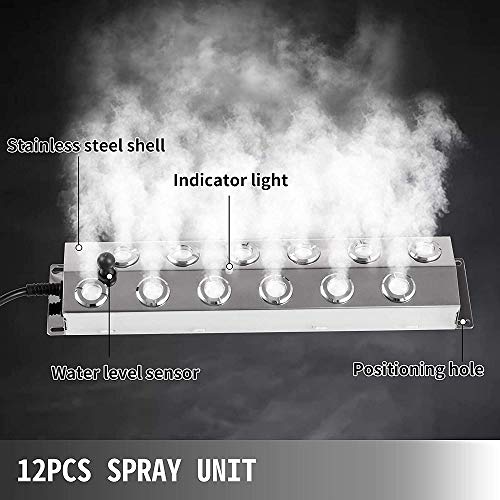 KECOP Mist Maker Fogger 12 Head Ultrasonic Mister Fogger with IP67 Waterproof Power Supply Ultrasonic Fogger Humidifier Stainless Steel Pond Ultrasonic Mist Humidifier for Gardening and Pond (12 Head)