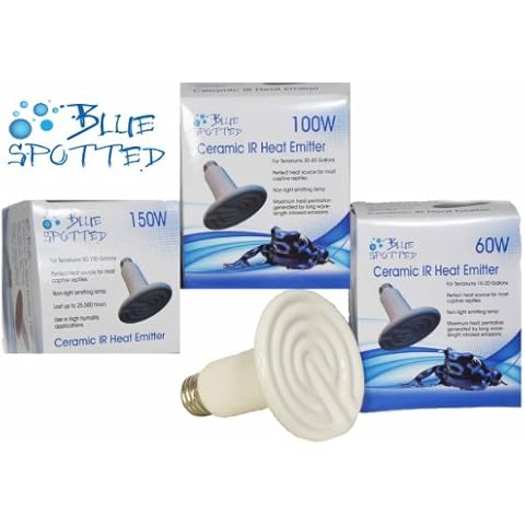 Blue Spotted 60W Ceramic Infrared Heat Emitter Lamp (60 Watts) for Reptiles, Amphibians, Turtles, Rabbits, Birds, Chicken Coops and Small Animals Cover