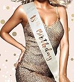 Party-Teufel® Edle Geburtstag Satin Schärpe Aufschrift 18. Birthday und Happy Birthday mit Glassteinchen und Prismatischer Schrift in Rosé Gold aufgedruckt Doppellagig