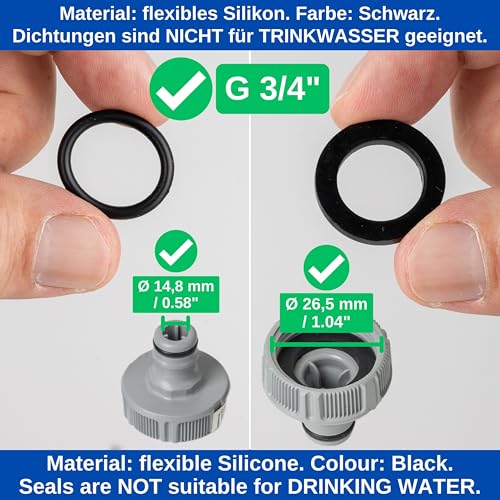 Replacement seals mix set, 24 pieces, for G 3/4" inch garden system parts, compatible with Gardena 26.5 mm tap connector - Image 4