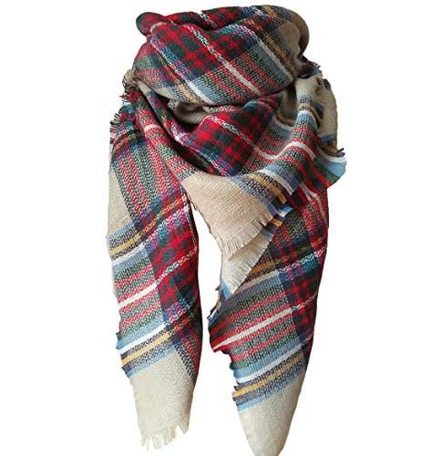 MAKFORT Damen Winter Schal Imitation Kaschmir Bunt Quadratisch Deckenschal 140 * 140cm Bunt Rot