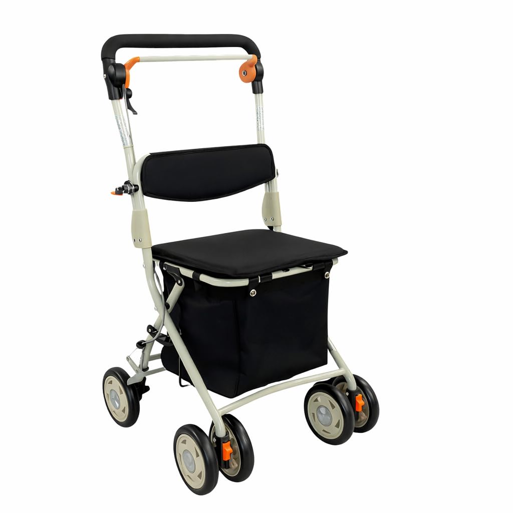 Andador Carro de Compra para Mayores – Plegable,Asiento y Respaldo Acolchado, Freno Seguridad, Bolsa Extraíble, Ruedas 360º -Ligero y Ajustable en Altura- PESO SOPORTADO 130KG- MARCA ESPAÑOLA