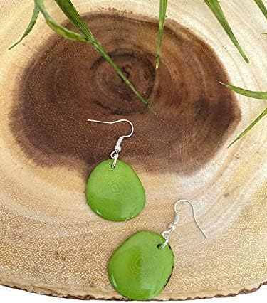 Tagua earrings in lime green, light weight tagua nut dangle earrings TAG272, organic fashion jewelry - Image 3