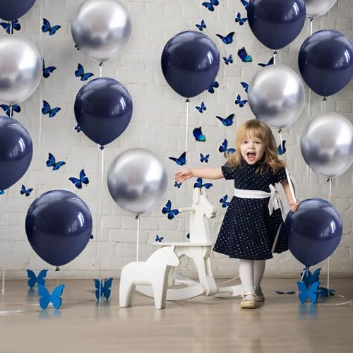 Image of Chrome Balloons, 30pcs 12inch Chrome Metallic Balloons for Birthday Decorations, Anniversary, Engagement, Wedding Decorations, Baby Shower, Festival Party Decorations (30 Pcs, Silver Ch Blue)