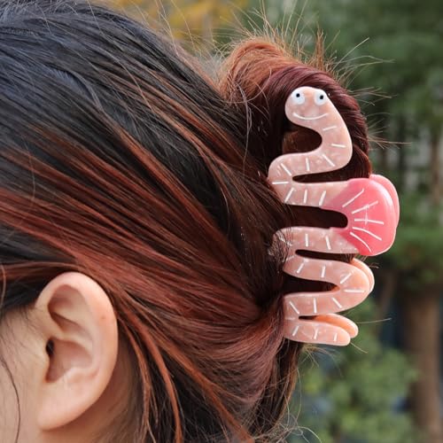 Personalised Acetate Smiley Face Pink Worm Hair Claw Clip for Women Girls Gift 1 Piece