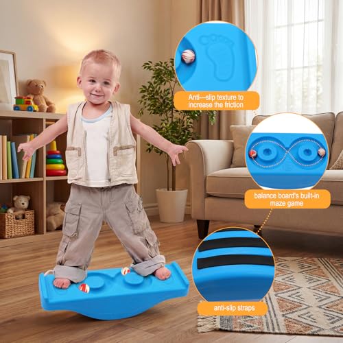 Seenelling Maze Balance Board for Kids 22.83" Wobbling Rocker Balance Board with 2 Mini Balls and 3 Anti-slip Strips PE Curvy Sensory Training Equipment Toy for Toddler Children Adults Boys Girls - Image 3
