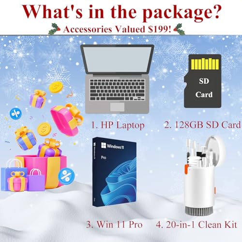 Image of HP Portable Student Business Laptop - 3 Free Bundles, Win 11 Pro, Microsoft 365, Ultral Light and Thin, 14 inch HD Display for Student, Work, 8GB DDR4, 256GB Storage(128GB eMMC+128GB Card), Intel 4-Core