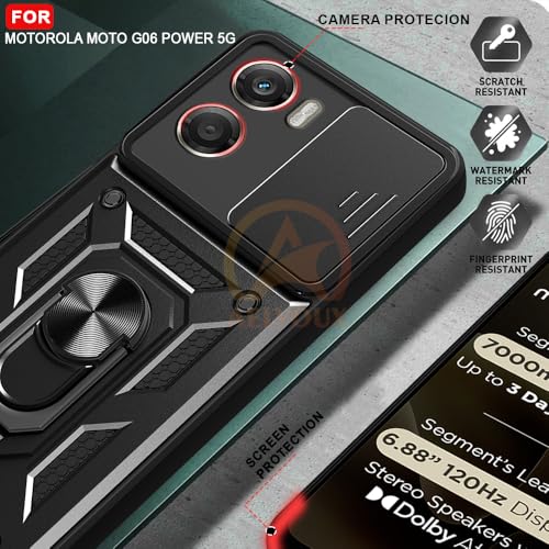 Image of Armor Bumper Back Cover Case for Motorola Moto G06 Power 5G Rotating Camera Cover, Ring Holder & Kickstand | Heavy Duty & 360 Degree Protection Motorola Moto G06 Power 5G Back Cover (Black)
