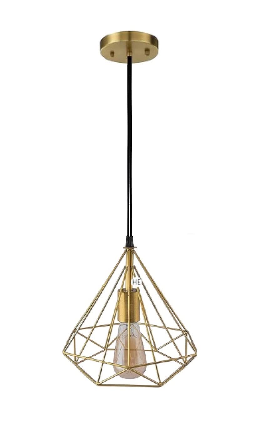Homes Elite Metal Cage Ceiling Light, Vintage Gold/Black Diamond Shape, Adjustable Pendant for Restaurant, Cafe, Indoor Lighting (Bulb Not Included)-image-31
