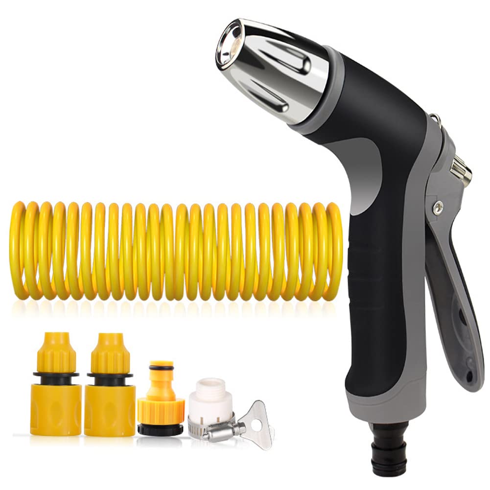 Garden Spiral Hose Nozzle Set with High Pressure Washer Spray Gun & Connectors, Telescopic Coil Spring Water Pipe, for Car & Pet Washing, Lawn & Plant Watering, Home Cleaning (50ft / 15m)
