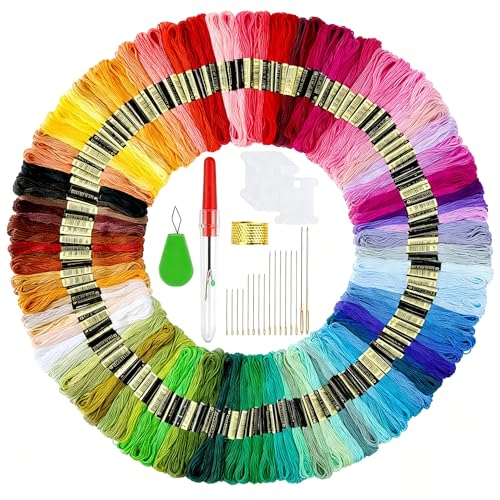 150 Skeins Embroidery Thread Random Colors Cotton Embroidery Floss Kit Friend Bracelets Making Kits with 12 Pieces Bobbins Organizer for Beginners Adults for Knitting Cross Stitch Project
