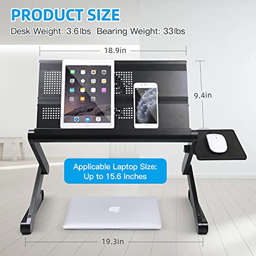 Upgraded Aluminum Laptop Stand Adjustable With Cooling Fan And Mouse Pad, Reinforced Ergonomic Lap Desk Foldable Portable Computer Table For Bed Sofa Couch Office (Extra Wide Tray: 19", Black) #TOP1