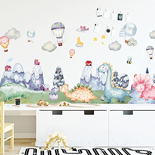 Image of Cute Snow Mountain Dinosaur Park Wall Stickers for Kids Room Bedroom Living Room Door Study Boho Nursery Wall Decoration for Baby Boy Girl Room Bedroom Nursery Playroom Decor-Self-Adhesive
