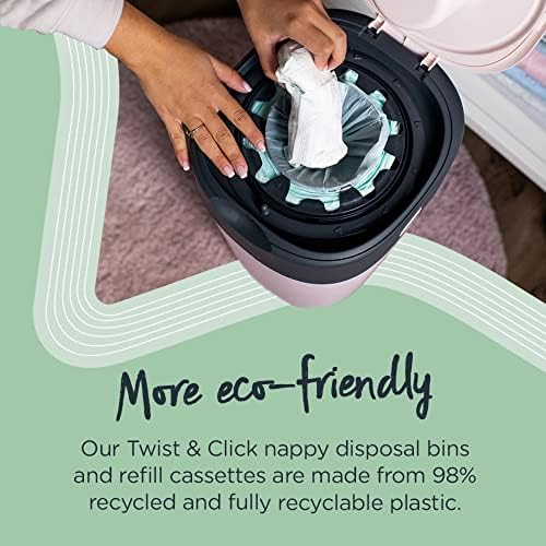 Tommee Tippee Twist and Click Advanced Nappy Bin Starter Set, Eco-Friendlier System with 12x Refill Cassettes with Sustainably Sourced Antibacterial GREENFILM, White