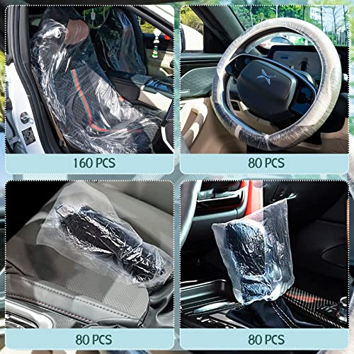 Tinlade 400 Pcs Disposable Car Seat Covers Steering Wheel Covers Gear Selector Covers And Handbrake Cover Set Clear Plastic Seat Covers For Auto Truck Bus #TOP4