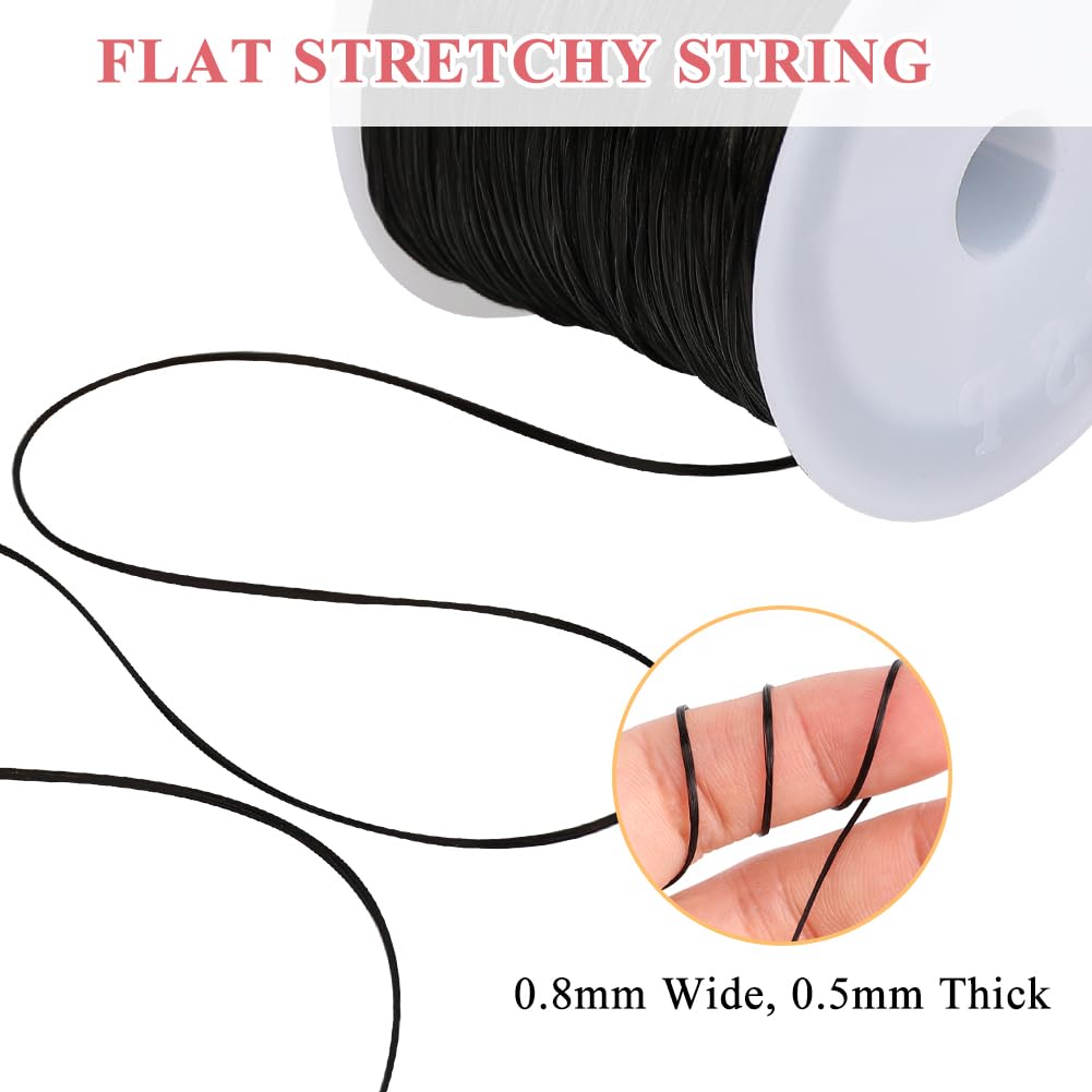 Tenn Well 0.8mm Flat Stretchy Bracelet String, 2 Rolls 328 Feet Elastic String Bead Cord for Bracelets, Necklaces, Jewelry Making Supplies (Black, White)