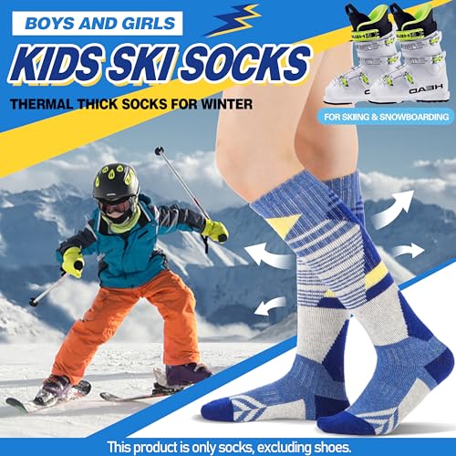 ANTSANG 3 Pares Calcetines Ski Lana Merino Niños Niñas Térmicos Abrigados Invierno Gruesos Acolchados para Snowboard Esquí(Rojo/Azul/Gris,29-34) - imagen 3