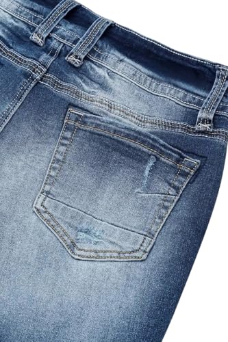 Women Mid Waisted Bootcut Jeans Zip Stretchy Slim Casual Double Button Flare Denim Pants with Distressed Pocket - Image 7