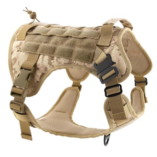 Image of HANK Tactical Dog Harness - No Pull Heavy Duty - Pet Body Vest with Military Standard Fabric - 2 Front Metal Buckles - Dog Belt for Training - Walking (Camouflage, Large)