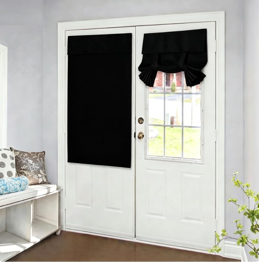 Homirty 1 Piece French Door Curtains Privacy, Door Curtain Opaque Privacy, French Door Curtains Indoor, Opaque Blackout Curtains for Glass Doors (Black, 66 x 102 cm) โ image 1