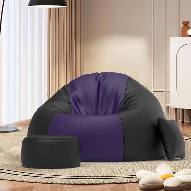 Image of Biggie Bean Bag Chair 3XL with Beans Filled-Duo Pop Sofa-Two Tone One Vibe-Crafted for Comfort-Styled for Elegance with Free Cushion & Footrest (Matching Color : Sofa, Purple Black)