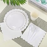 175 Pcs White Paper Plates and Napkins, 25 Guest White Party Supplies Include Scalloped Plates Paper Napkin Cup Plastic Spoon Fork Knive for Baby Shower, Wedding, Birthday - Image 4