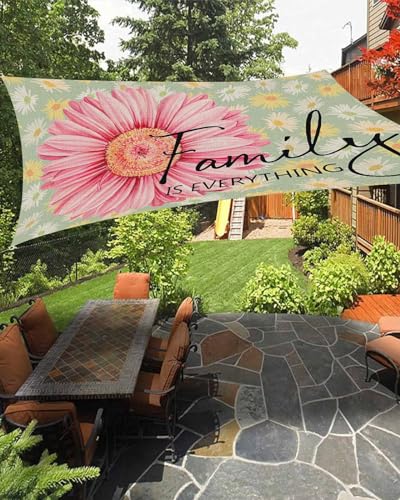 Boanket Sun Shade Sail 12' x 16', Spring Floral Sun Blocking Shades Privacy Outdoor Covering, Pink Daisy Summer Botanical Watercolor Teal Shade Cloth for Patio Deck Terrace Garden Lawns Beach Backyard