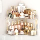 Kinkota Corner Bathroom Counter Organizer 2 Tier Bathroom Organizers and Storage Countertop with Hooks Skin Care Exquisite Vanity Organizer Countertop Bathroom Storage Dresser, Kitchen-Clear