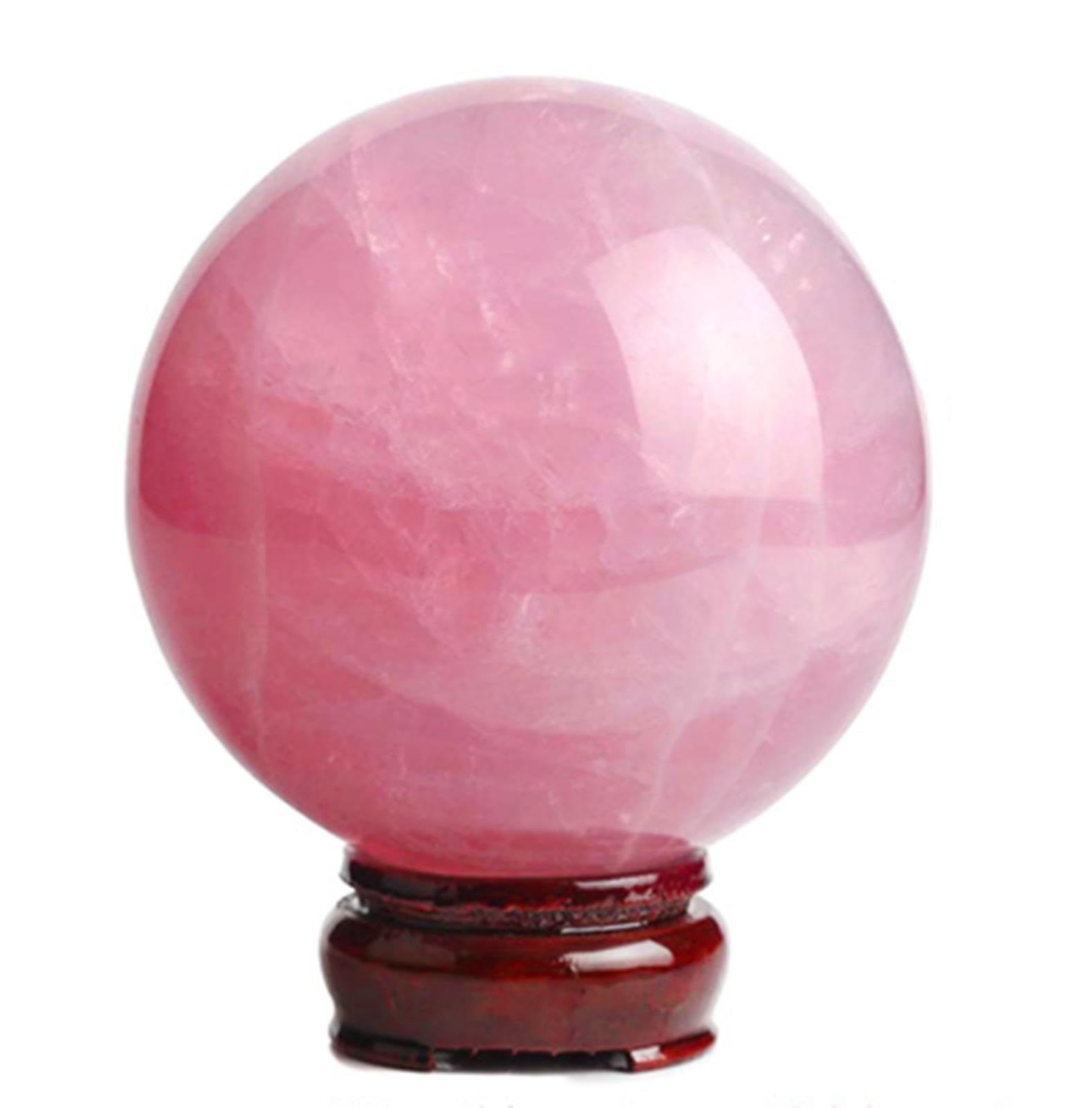 KCDFDVJFBM Rose Quartz Sphere Crystal Ball with Wood Stand Divination Stone Home Decoration Lovers Gifts,7cm/2.7in