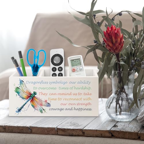 Image of Inspirational Dragonfly Wooden Pen Pencil Holder for Office Desk Accessories, Motivational Gifts for Women, Encouragement Gifts Makeup Brush Toothbrush Holder Organizer