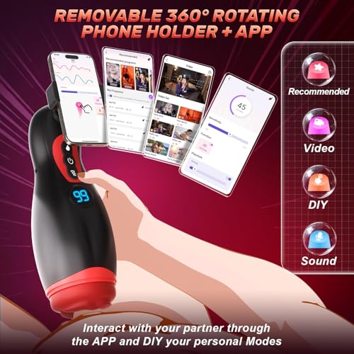 Image of Male Masturbator Mens Sex Toys - Phone Holder Penis Pump Male Sex Toys for Men with 9 Sucking & 9 Vibrating with APP Control, Heating Adult Toys Blowjob, LCD Display Stroker Erotic Massage Kits