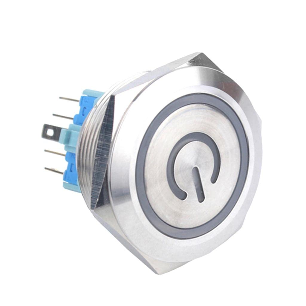 UJEAVETTE 30mm Blue LED Metal Push Button Switch,12V Flat Head,1NO 1NC Self-reset-image-12