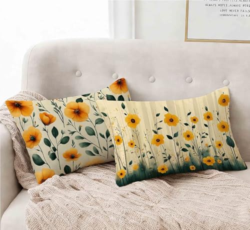 Funda Almohada 40x90 cm Juego de 2 Amarillo Funda Cojin Macizo Patrón Cojin Rectangular con Cremallera Invisible Doble Cara Estampad Diseño para Decoracion Hogar Otoño Salon Sofa Cama -lsy2501298