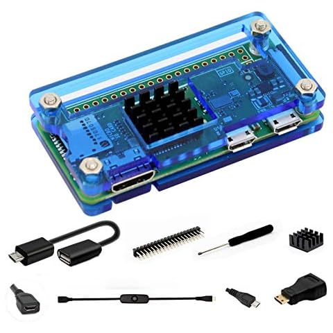 iUniker Raspberry Pi Zero 2 Case, Raspberry Pi Zero Case Kit with Pi Zero Heatsink, HDMI Adapter, Heatsink for Pi Zero W 2 / W/Pi Zero 1.3 / Pi Zero WH (Blue) Cover
