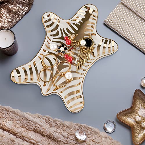 Trycooling Hand Painted Tiger Skin Ceramic Jewelry Dish Small Jewelry Rack Tray Rings Bracelets Earrings Trays Holder (Gold)