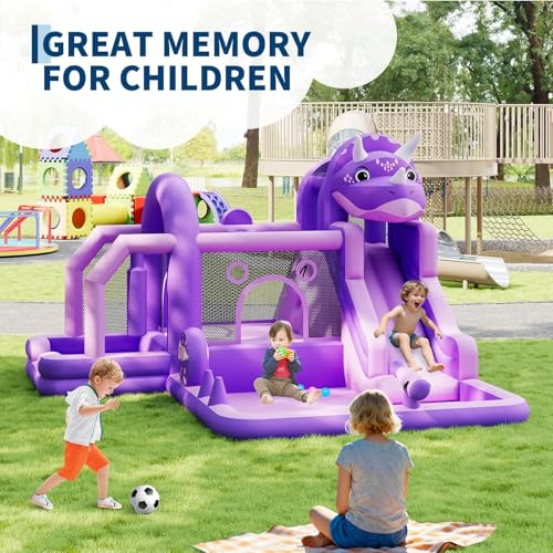 Bouncy Castle Inflatable Bounce House with Slide, Ball Pit and Large Play Area, Oxford Cloth Inflatable Trampoline with Blower, Kids Indoor Outdoor 375L x 380W x 250H cm, Purple - Image 2