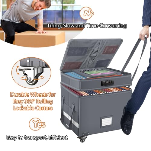 DocSafe Fireproof Document Box with Lock,2-Layer File Box with Wheels,Collapsible File Storage Organizer with Pockets,Large Portable Office Filing Cabinet for Hanging Folders,Gray,16''x13.8''x12.2'' by DocSafe - Image 7