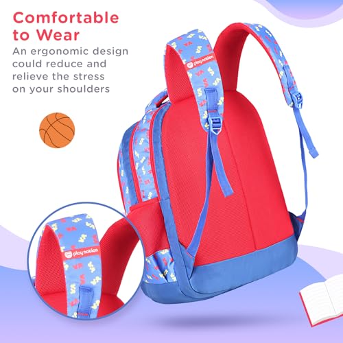 Image of Play Nation Premium Mickey Mouse School Backpack for Kids|Printed School Bags for Boys /Girls|Tuition Bags for Kids|Waterproof Multi-Pocket Shoulder Backpacks|Birthday Gift| 16 Inches-Red & Blue