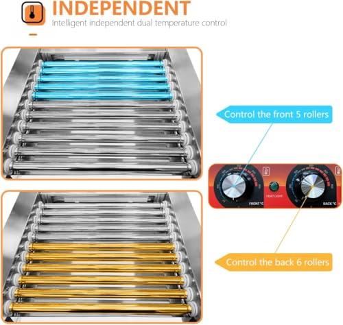 1700W Hot Dog Rollers,30 Hot Dog Capacity 11 Non-Stick Stainless Steel Rollers,Hot Dog Machine with Dust Cover,Hot Dog Roller Machine with Dual Temp Control and Led Light/Detachable Drip Tray (White) - Thumbnail 2